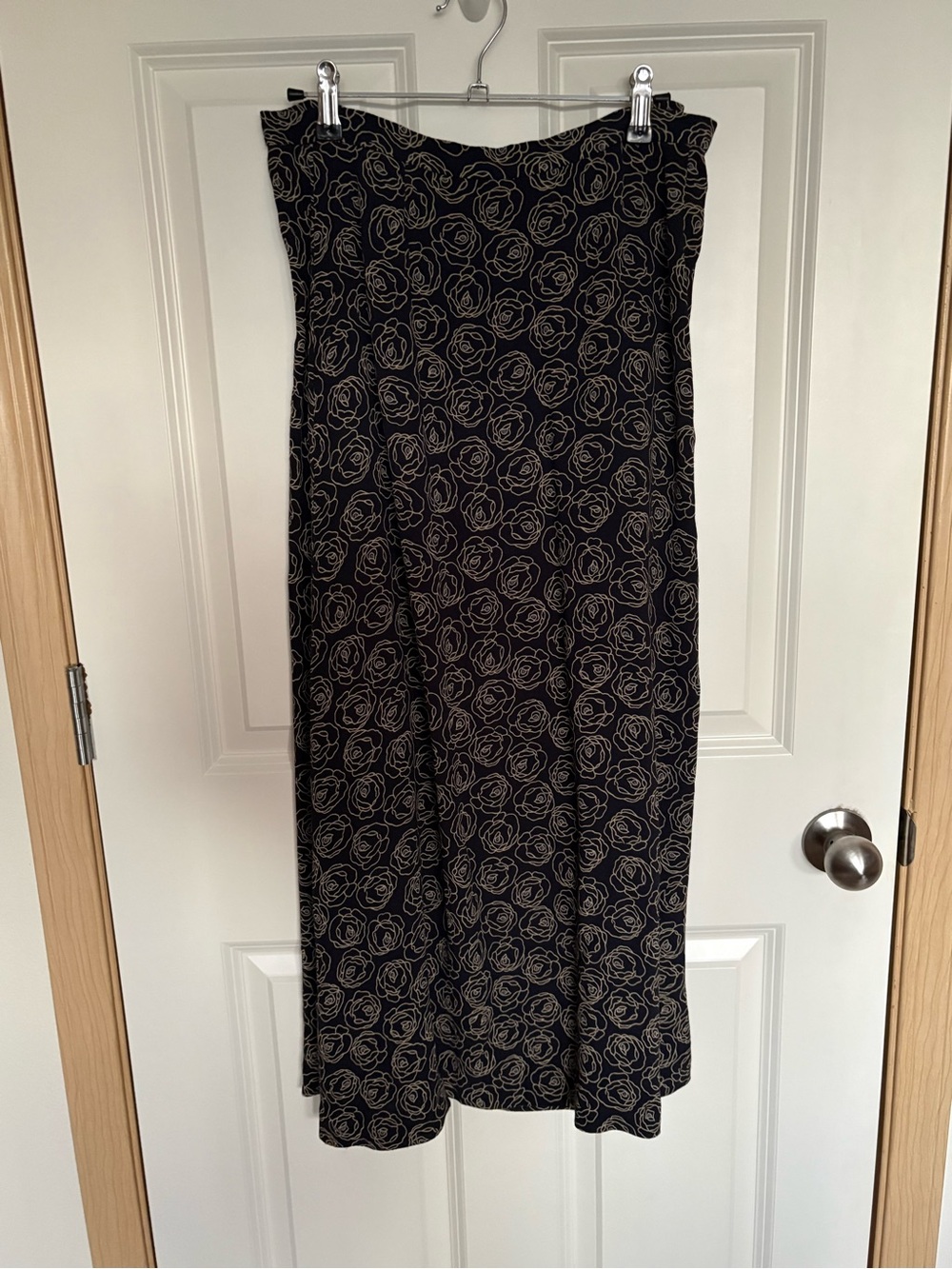 Eddie Bauer Black Skirt with Cream Rose Print
